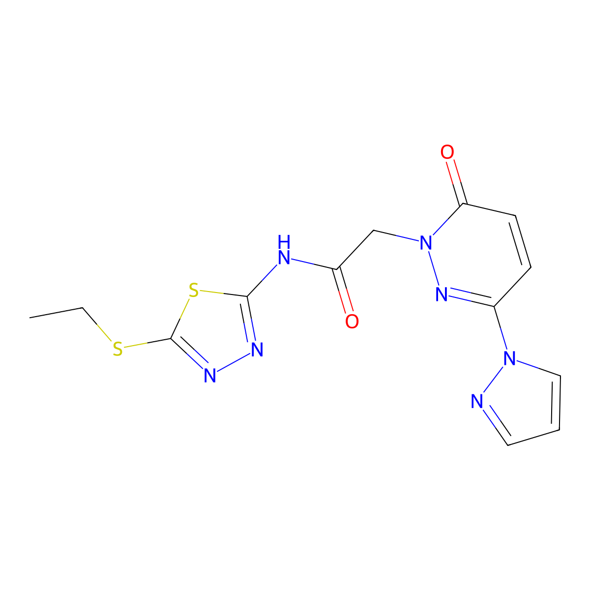N-(5-(ethylthio)-1,3,4-thiadiazol-2-yl)-2-(6-oxo-3-(1H-pyrazol-1-yl)pyridazin-1(6H)-yl)acetamide molecular structure, CAS 1334375-60-8