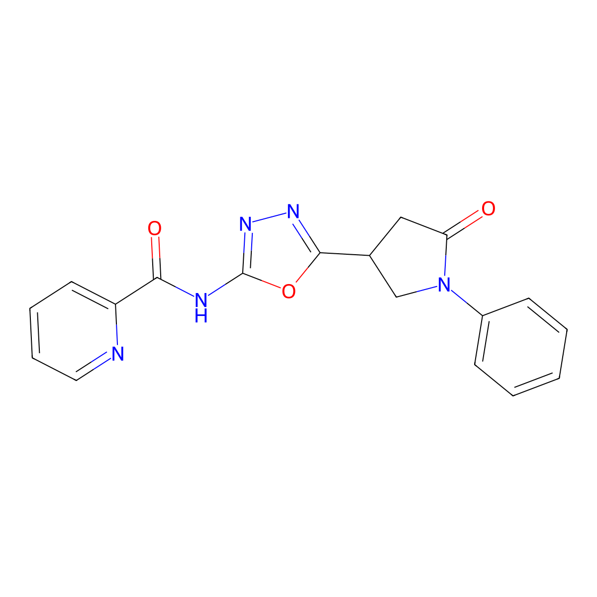 N-(5-(5-oxo-1-phenylpyrrolidin-3-yl)-1,3,4-oxadiazol-2-yl)picolinamide molecular structure, CAS 1334375-64-2