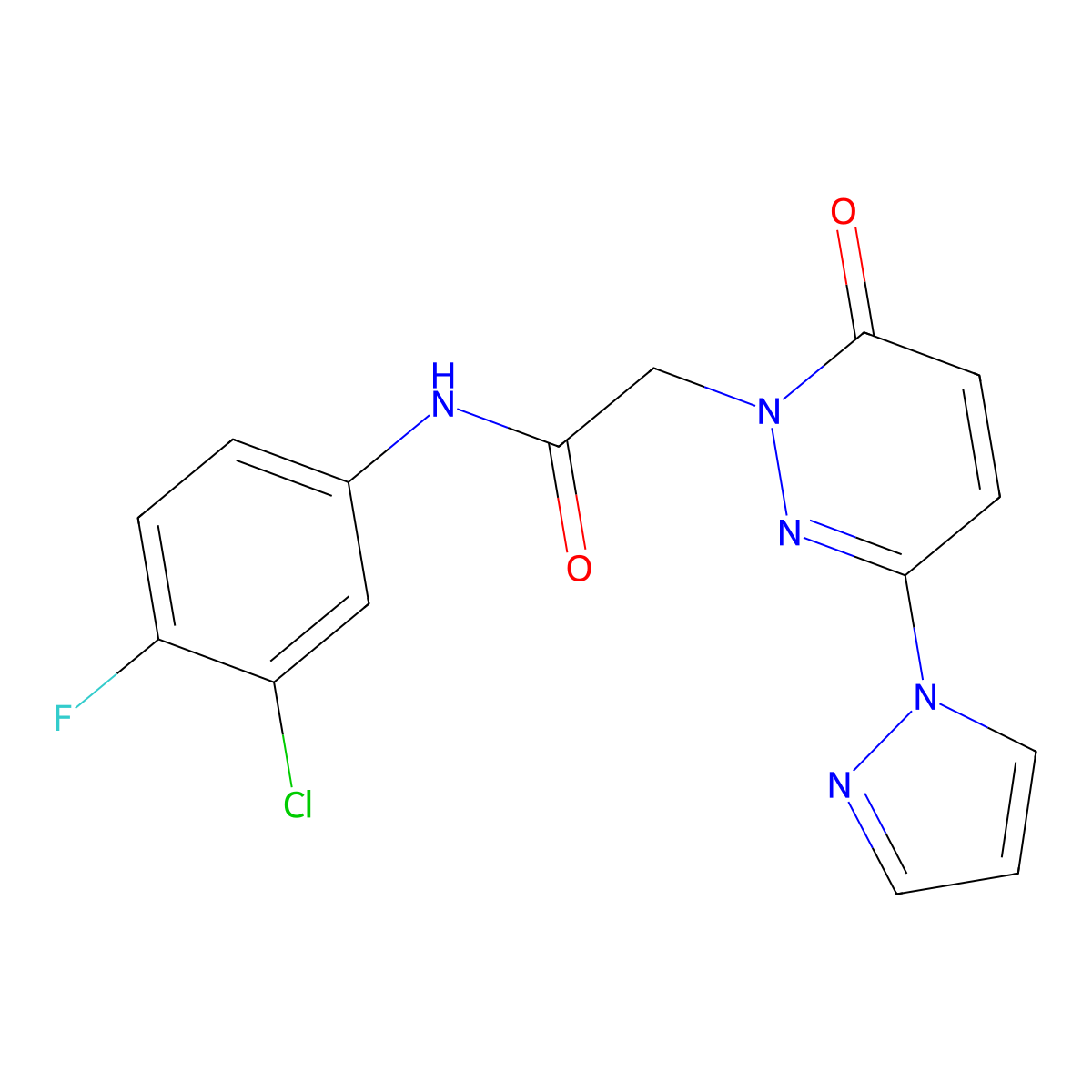 N-(3-chloro-4-fluorophenyl)-2-(6-oxo-3-(1H-pyrazol-1-yl)pyridazin-1(6H)-yl)acetamide molecular structure, CAS 1334375-66-4