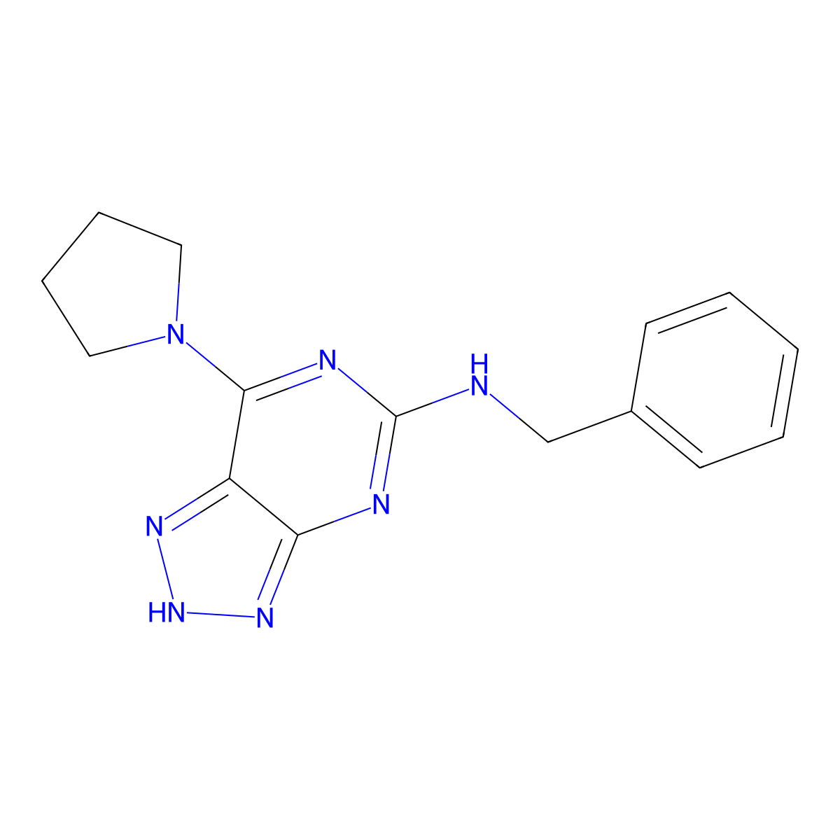 N-benzyl-7-(pyrrolidin-1-yl)-3H-[1,2,3]triazolo[4,5-d]pyrimidin-5-amine molecular structure, CAS 1334375-69-7