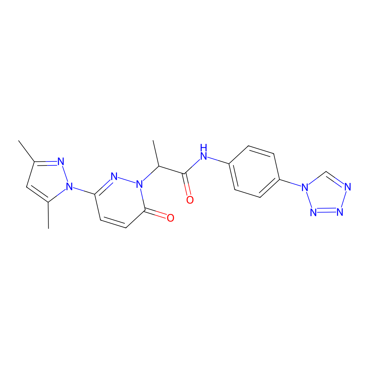 N-(4-(1H-tetrazol-1-yl)phenyl)-2-(3-(3,5-dimethyl-1H-pyrazol-1-yl)-6-oxopyridazin-1(6H)-yl)propanamide molecular structure, CAS 1334375-70-0