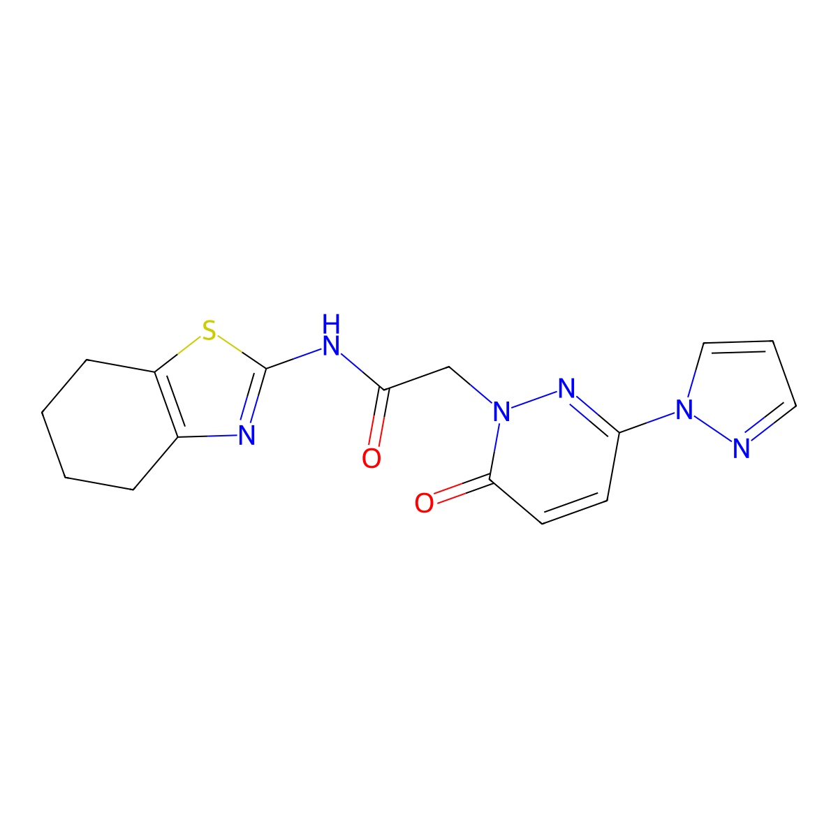 2-(6-oxo-3-(1H-pyrazol-1-yl)pyridazin-1(6H)-yl)-N-(4,5,6,7-tetrahydrobenzo[d]thiazol-2-yl)acetamide molecular structure, CAS 1334375-71-1
