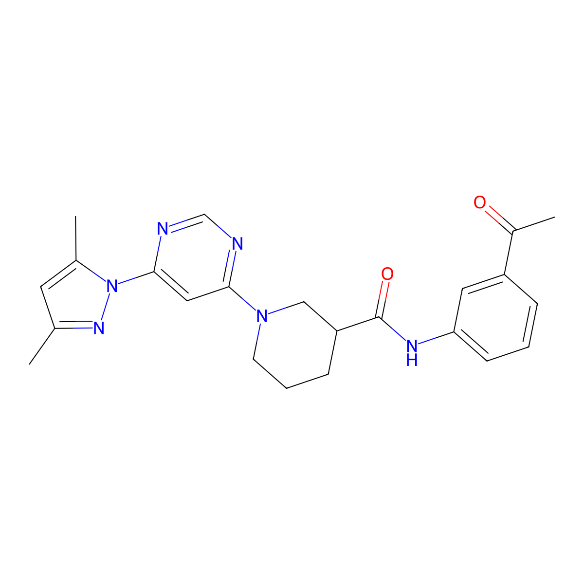 N-(3-acetylphenyl)-1-(6-(3,5-dimethyl-1H-pyrazol-1-yl)pyrimidin-4-yl)piperidine-3-carboxamide molecular structure, CAS 1334375-80-2