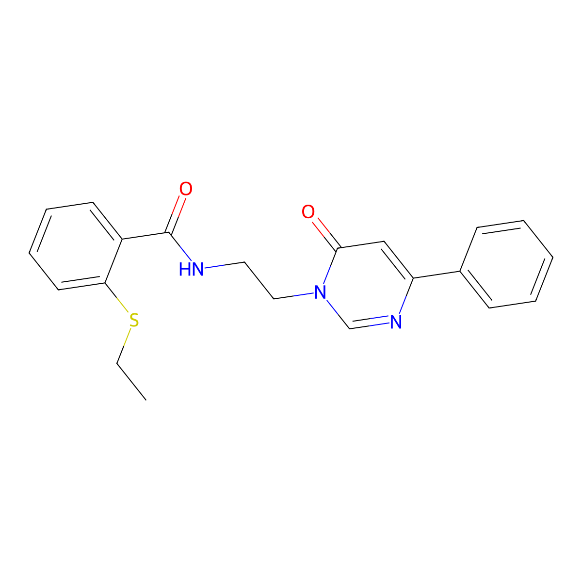 2-(ethylsulfanyl)-N-[2-(6-oxo-4-phenyl-1,6-dihydropyrimidin-1-yl)ethyl]benzamide molecular structure, CAS 1334375-83-5