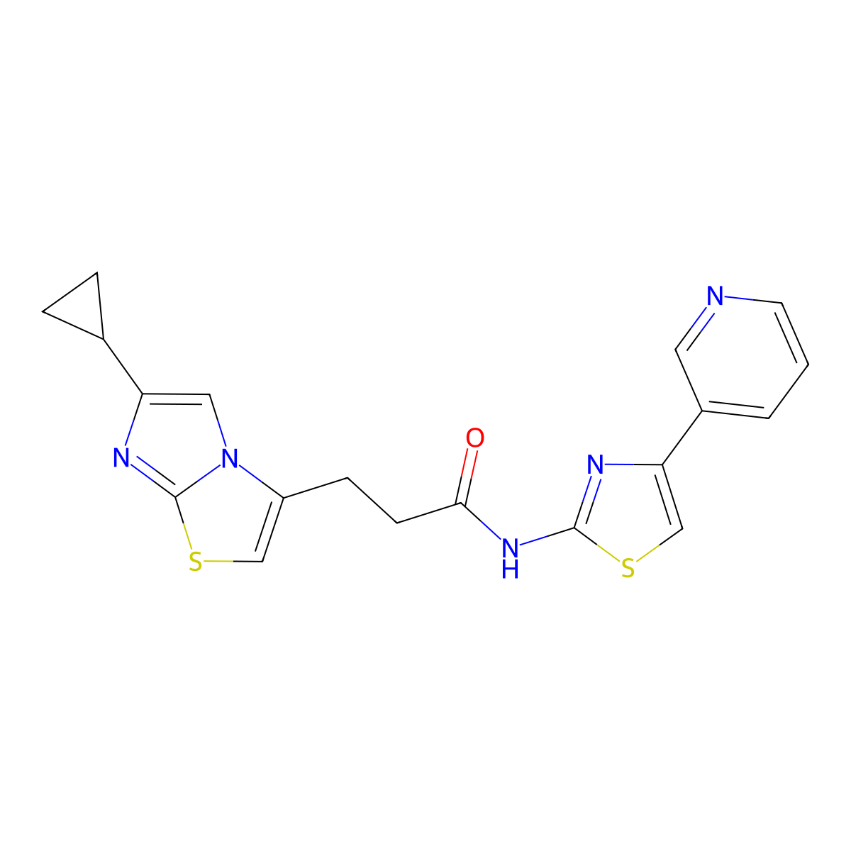 3-(6-cyclopropylimidazo[2,1-b]thiazol-3-yl)-N-(4-(pyridin-3-yl)thiazol-2-yl)propanamide molecular structure, CAS 1334375-84-6