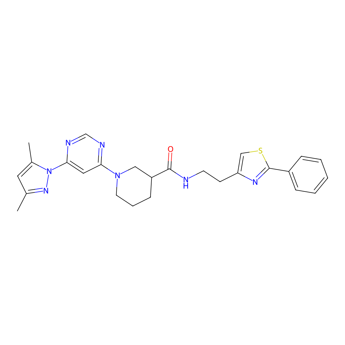 1-(6-(3,5-dimethyl-1H-pyrazol-1-yl)pyrimidin-4-yl)-N-(2-(2-phenylthiazol-4-yl)ethyl)piperidine-3-carboxamide molecular structure, CAS 1334375-90-4