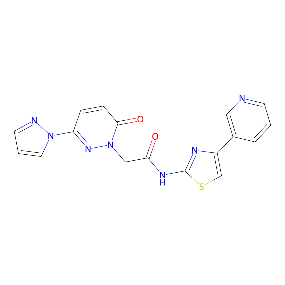 2-(6-oxo-3-(1H-pyrazol-1-yl)pyridazin-1(6H)-yl)-N-(4-(pyridin-3-yl)thiazol-2-yl)acetamide molecular structure, CAS 1334375-92-6