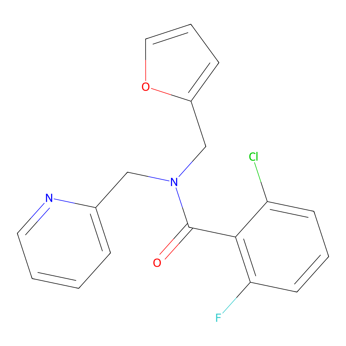 2-chloro-6-fluoro-N-(furan-2-ylmethyl)-N-(pyridin-2-ylmethyl)benzamide molecular structure, CAS 1334375-97-1