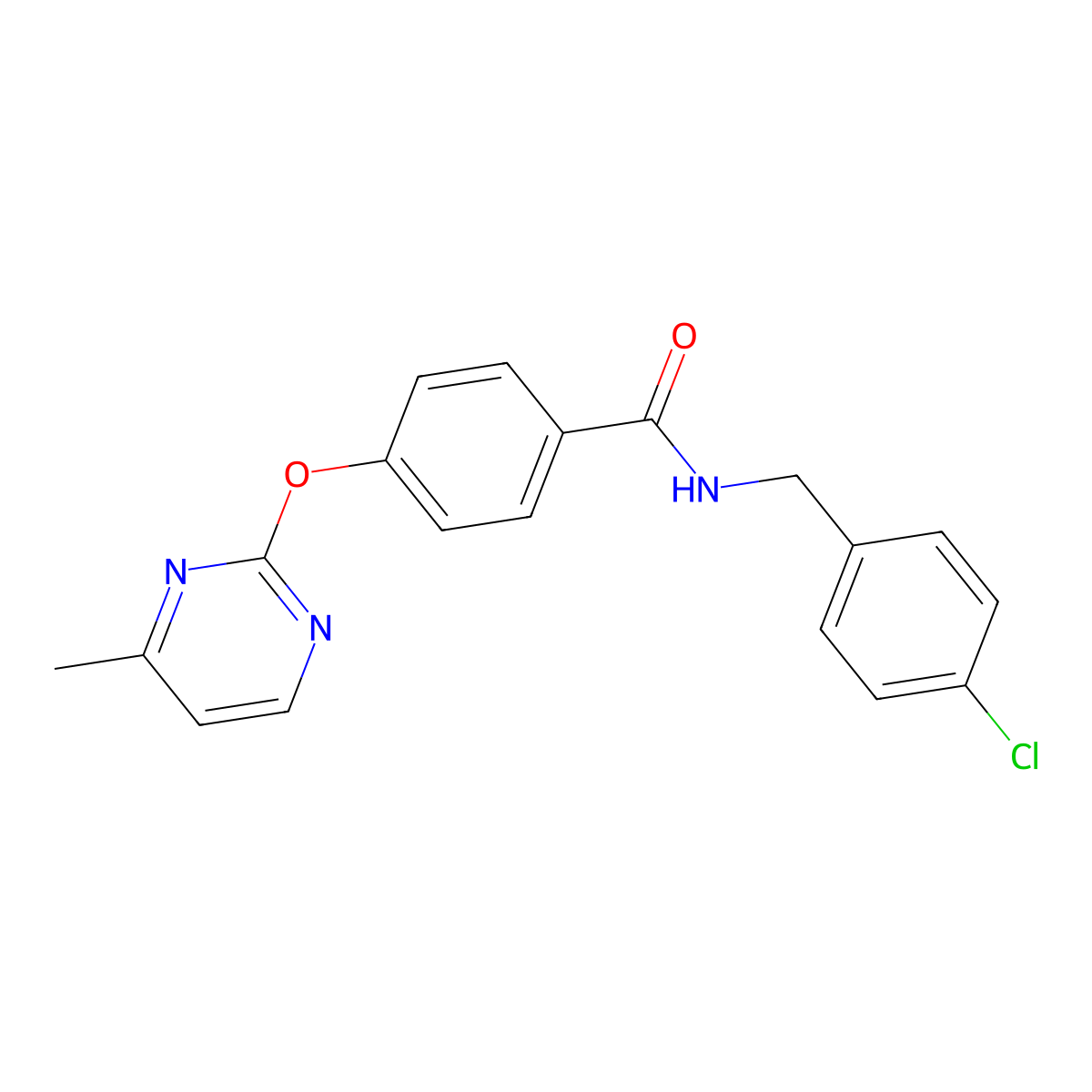 N-(4-chlorobenzyl)-4-((4-methylpyrimidin-2-yl)oxy)benzamide molecular structure, CAS 1334376-01-0