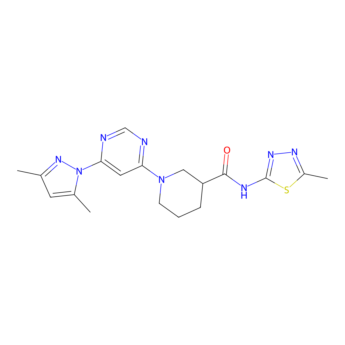 1-(6-(3,5-dimethyl-1H-pyrazol-1-yl)pyrimidin-4-yl)-N-(5-methyl-1,3,4-thiadiazol-2-yl)piperidine-3-carboxamide molecular structure, CAS 1334376-04-3