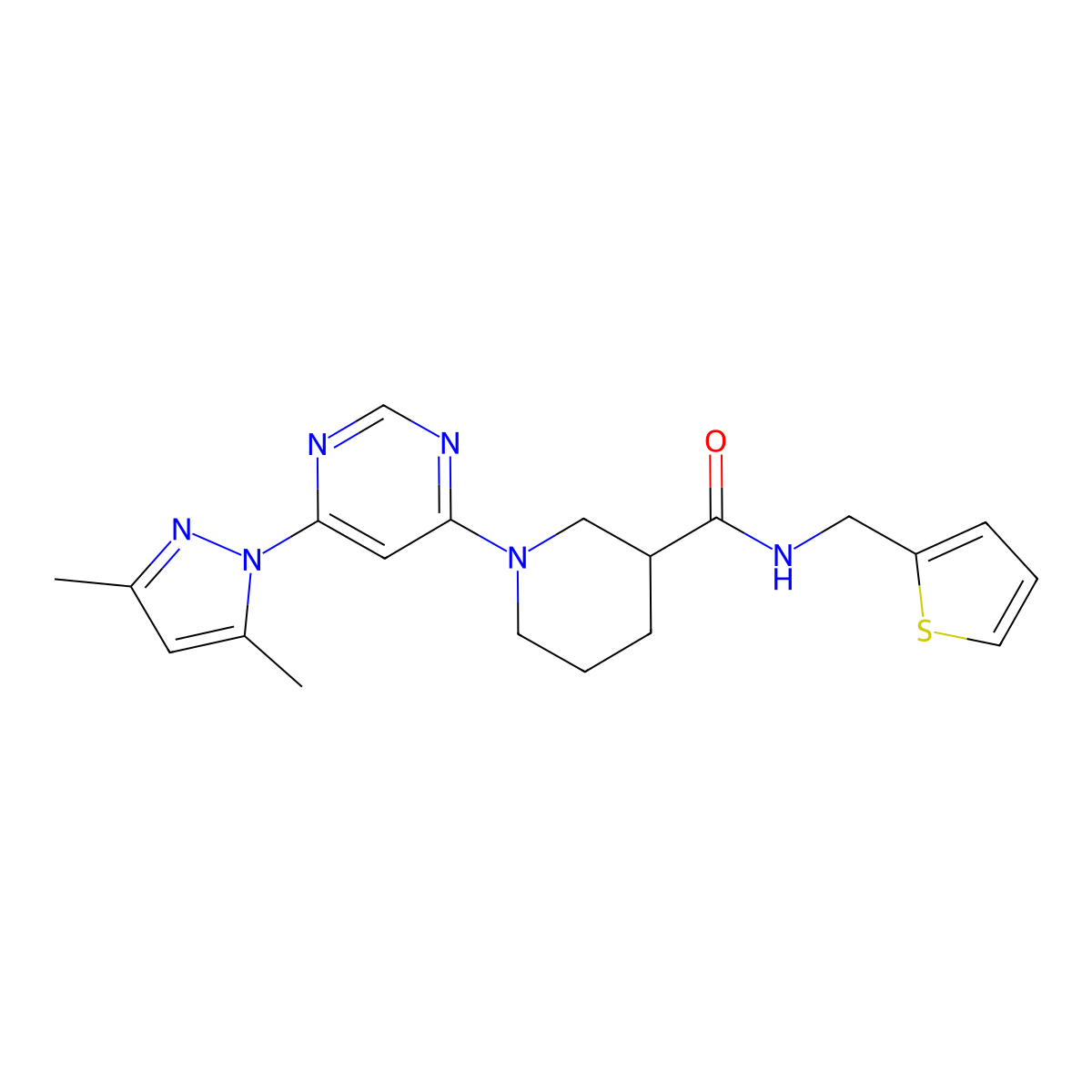 1-(6-(3,5-dimethyl-1H-pyrazol-1-yl)pyrimidin-4-yl)-N-(thiophen-2-ylmethyl)piperidine-3-carboxamide molecular structure, CAS 1334376-05-4