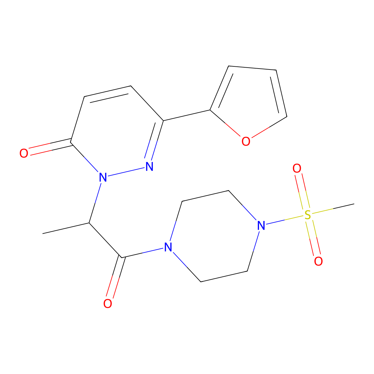 6-(furan-2-yl)-2-(1-(4-(methylsulfonyl)piperazin-1-yl)-1-oxopropan-2-yl)pyridazin-3(2H)-one molecular structure, CAS 1334376-15-6