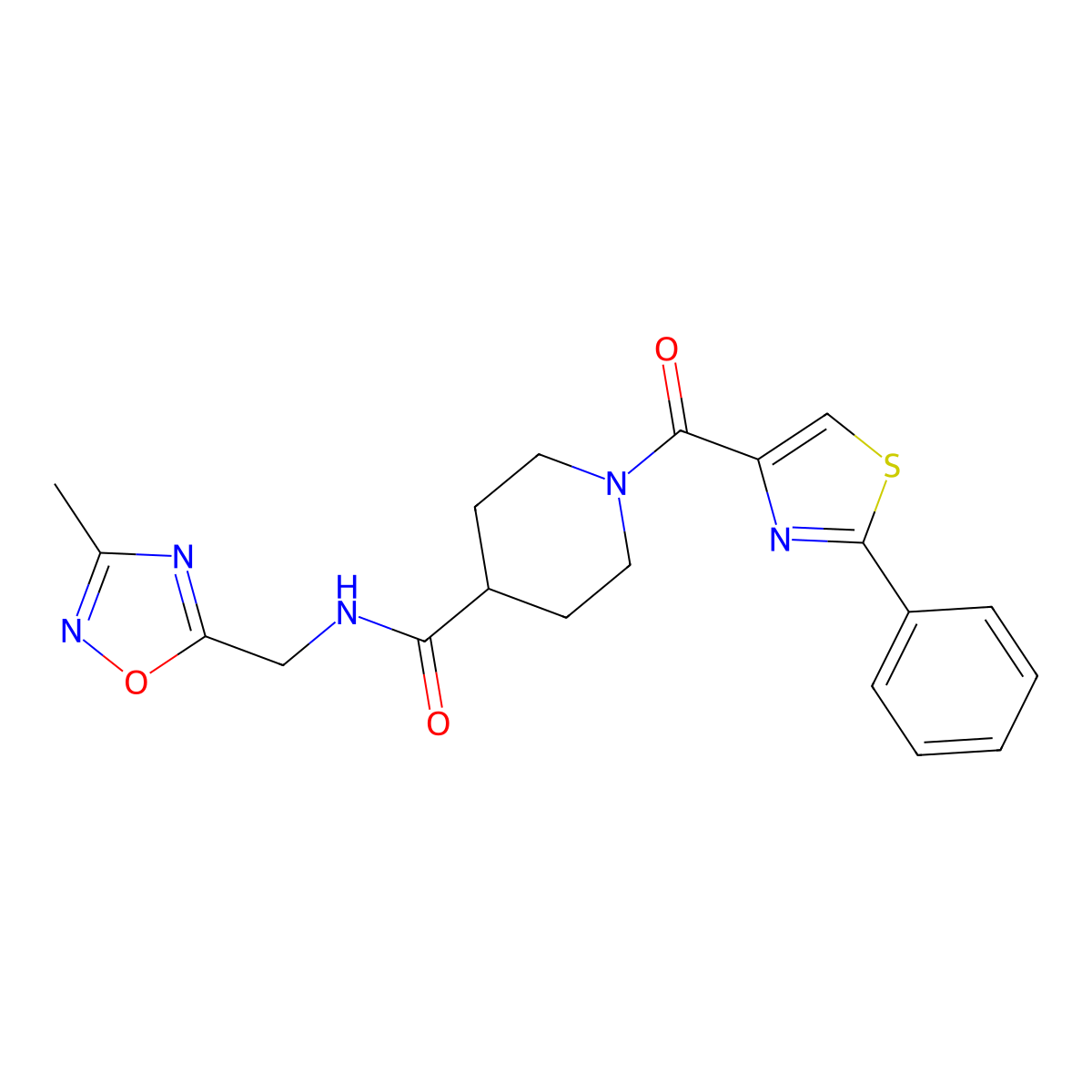 N-((3-methyl-1,2,4-oxadiazol-5-yl)methyl)-1-(2-phenylthiazole-4-carbonyl)piperidine-4-carboxamide molecular structure, CAS 1334376-21-4