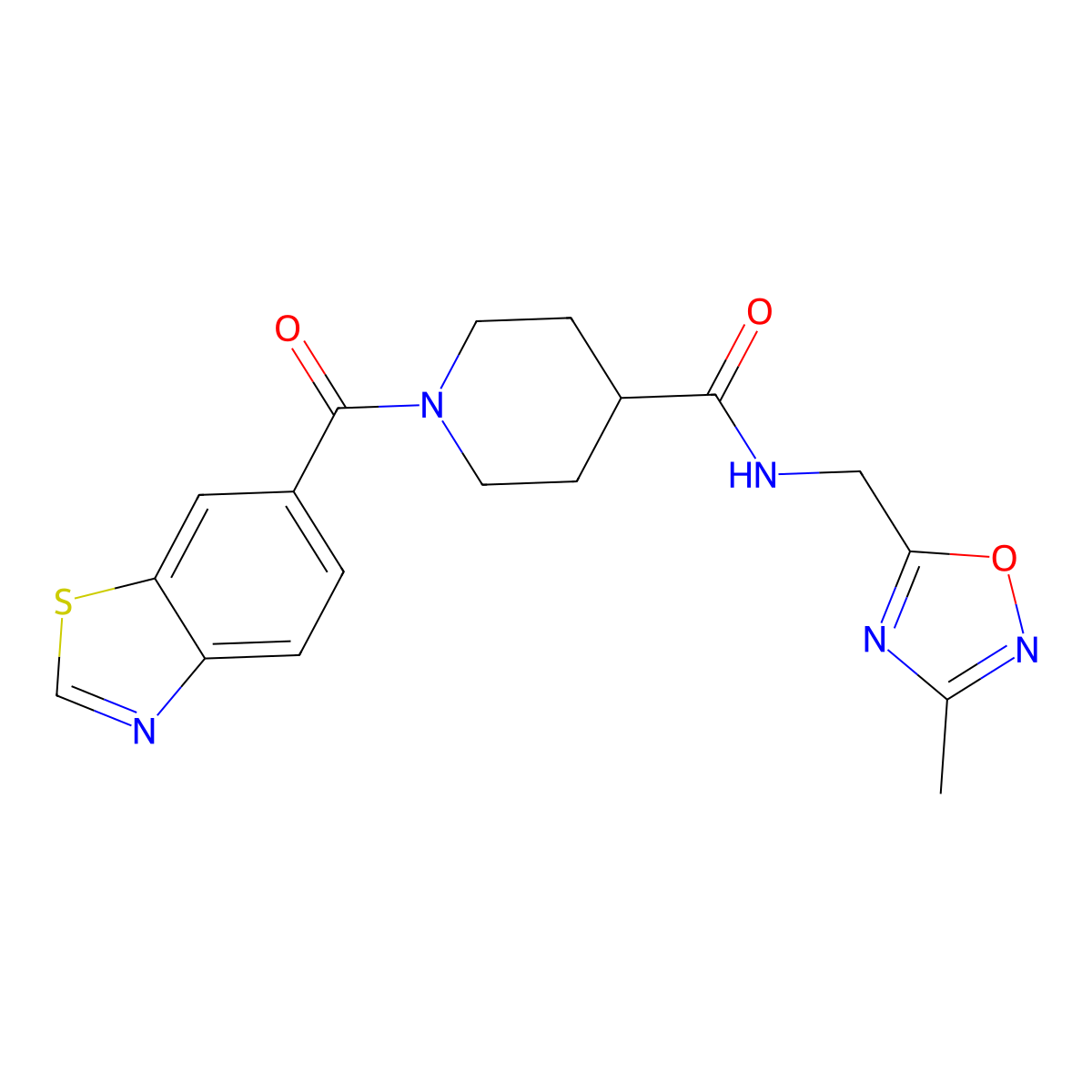 1-(benzo[d]thiazole-6-carbonyl)-N-((3-methyl-1,2,4-oxadiazol-5-yl)methyl)piperidine-4-carboxamide molecular structure, CAS 1334376-22-5