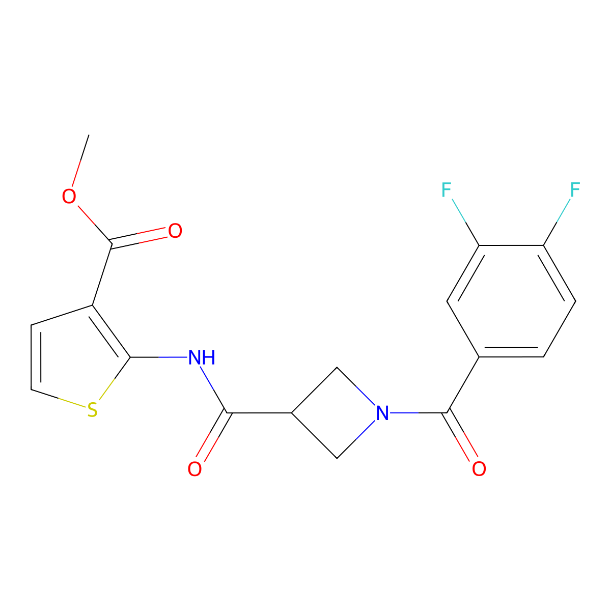 Methyl 2-(1-(3,4-difluorobenzoyl)azetidine-3-carboxamido)thiophene-3-carboxylate molecular structure, CAS 1334376-36-1