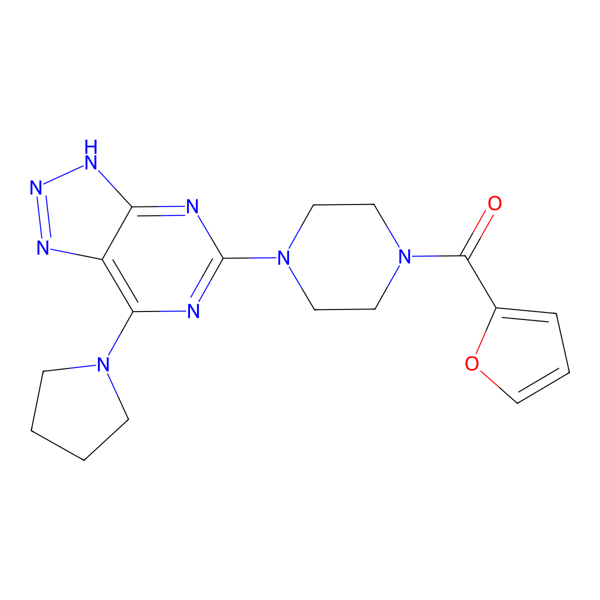 furan-2-yl(4-(7-(pyrrolidin-1-yl)-3H-[1,2,3]triazolo[4,5-d]pyrimidin-5-yl)piperazin-1-yl)methanone molecular structure, CAS 1334376-38-3