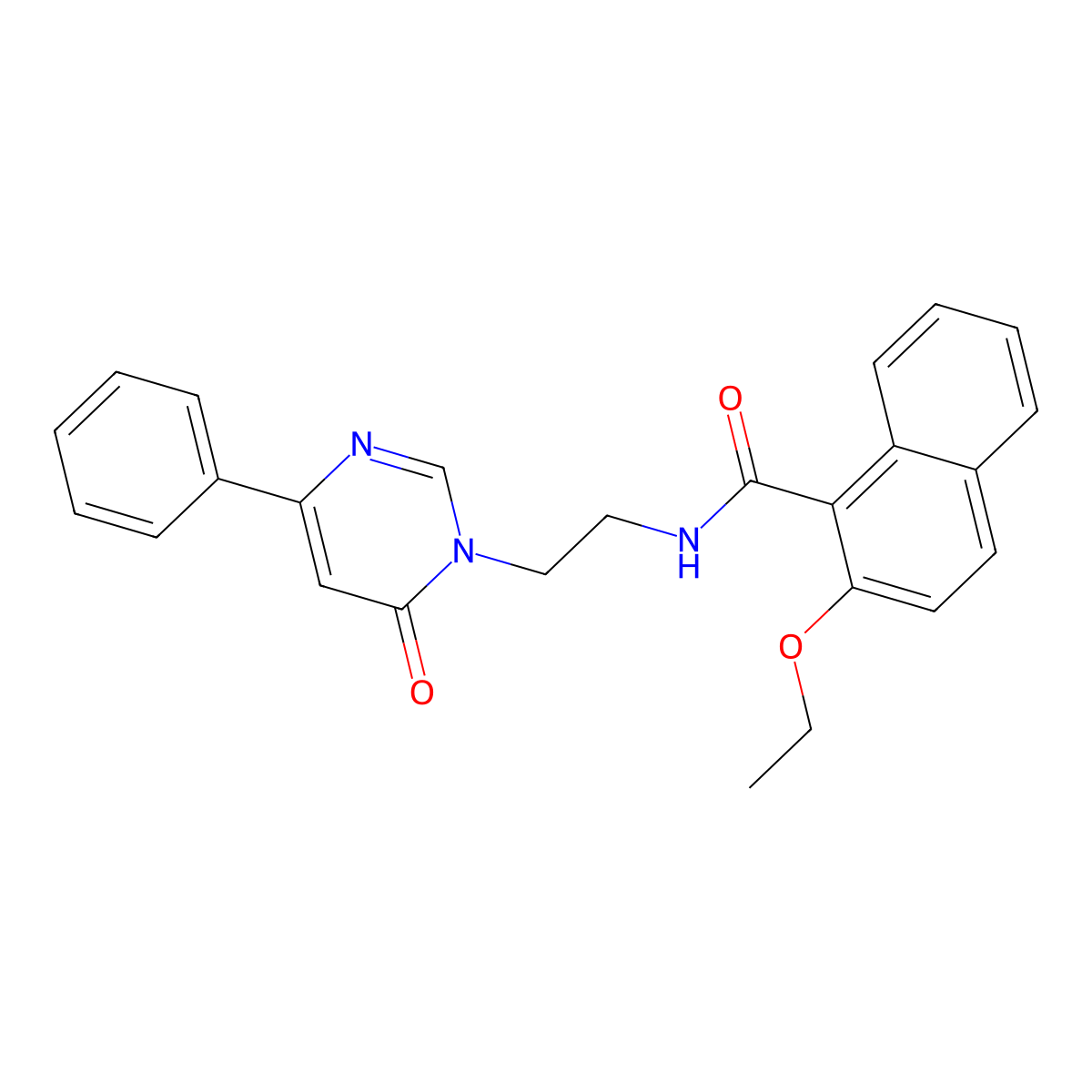 2-ethoxy-N-(2-(6-oxo-4-phenylpyrimidin-1(6H)-yl)ethyl)-1-naphthamide molecular structure, CAS 1334376-39-4