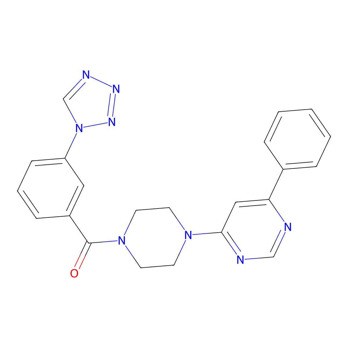 (3-(1H-tetrazol-1-yl)phenyl)(4-(6-phenylpyrimidin-4-yl)piperazin-1-yl)methanone molecular structure, CAS 1334376-41-8