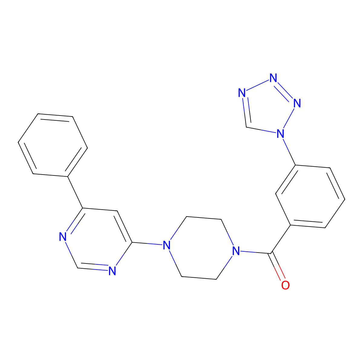 (3-(1H-tetrazol-1-yl)phenyl)(4-(6-phenylpyrimidin-4-yl)piperazin-1-yl)methanone molecular structure, CAS 1334376-41-8