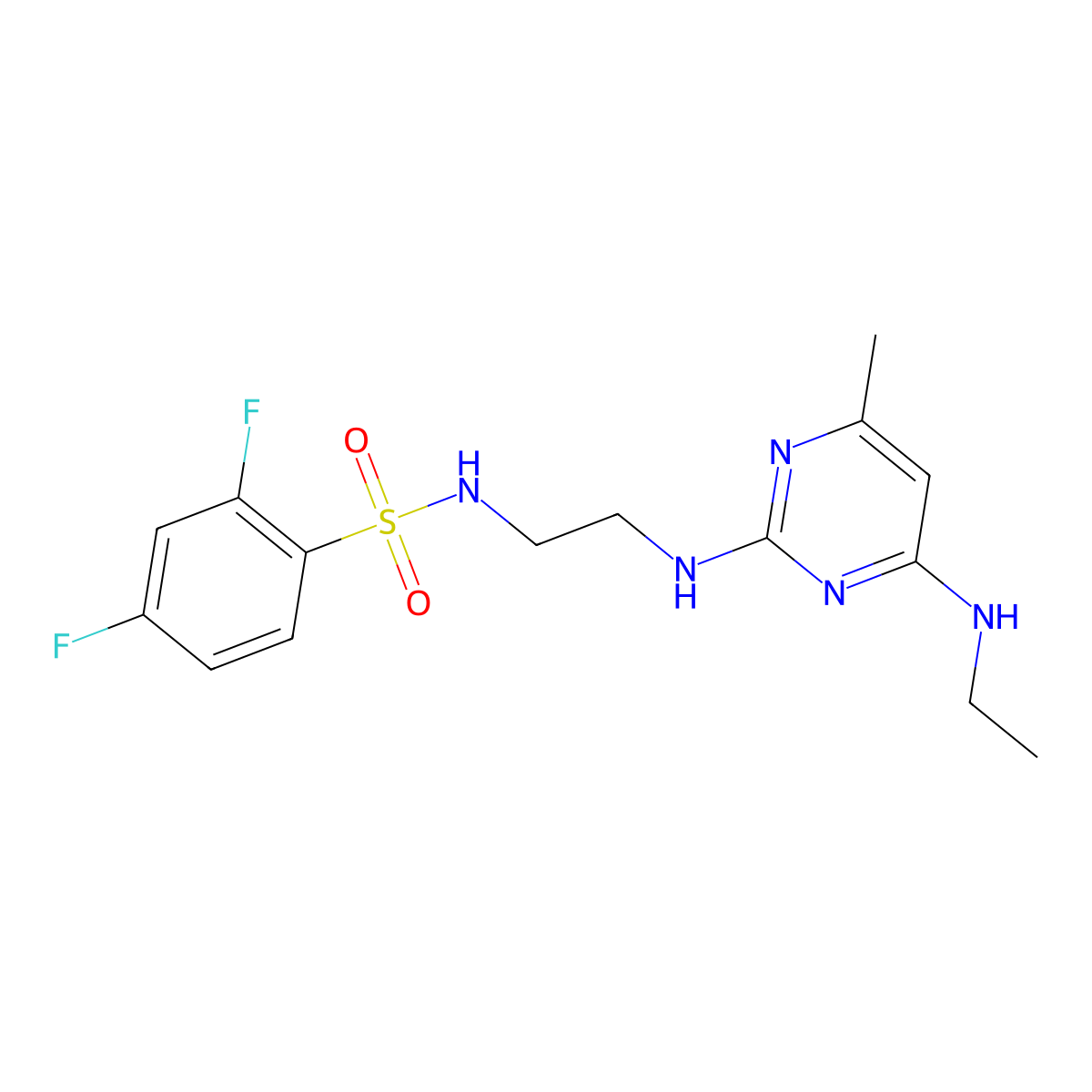 N-(2-((4-(ethylamino)-6-methylpyrimidin-2-yl)amino)ethyl)-2,4-difluorobenzenesulfonamide molecular structure, CAS 1334376-43-0