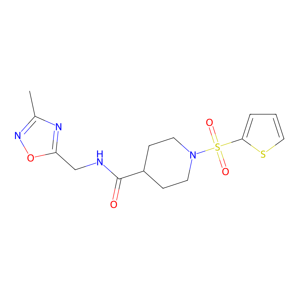 N-((3-methyl-1,2,4-oxadiazol-5-yl)methyl)-1-(thiophen-2-ylsulfonyl)piperidine-4-carboxamide molecular structure, CAS 1334376-49-6