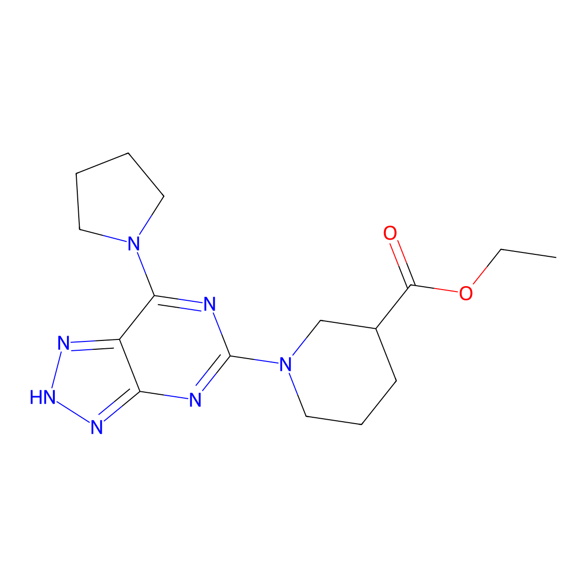 ethyl 1-[7-(pyrrolidin-1-yl)-3H-[1,2,3]triazolo[4,5-d]pyrimidin-5-yl]piperidine-3-carboxylate molecular structure, CAS 1334376-66-7