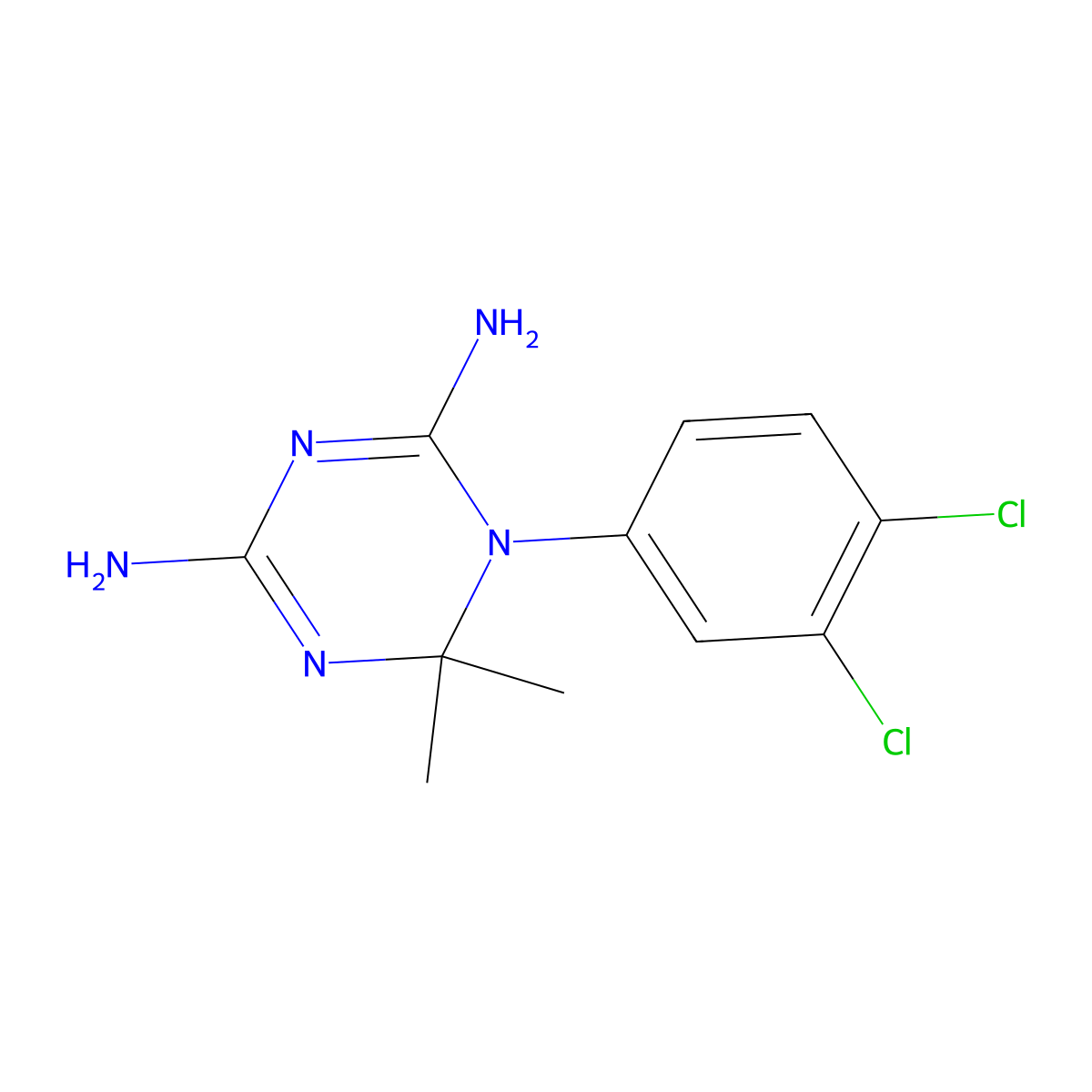 1,3,5-Triazine-2,4-diamine, 1-(3,4-dichlorophenyl)-1,6-dihydro-6,6-dimethyl- molecular structure, CAS 13344-99-5