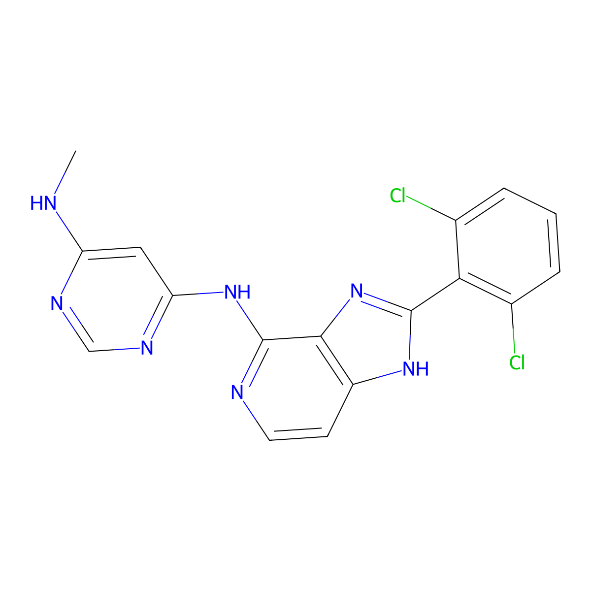 N4-(2-(2,6-Dichlorophenyl)-3H-imidazo[4,5-c]pyridin-4-yl)-N6-methylpyrimidine-4,6-diamine molecular structure, CAS 1334409-80-1