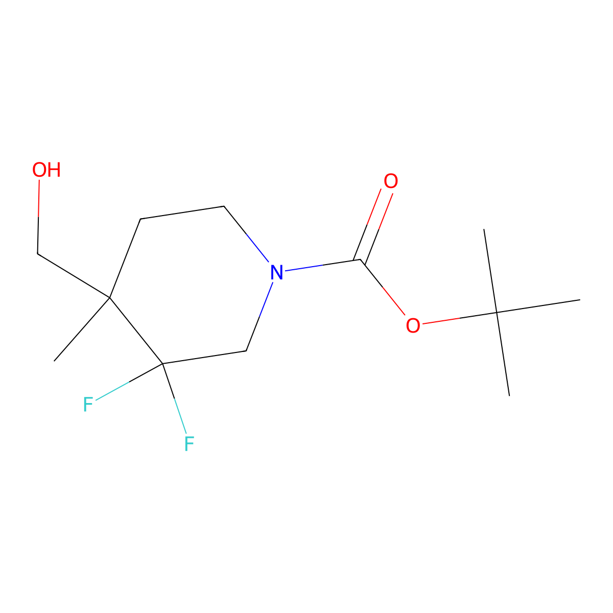 tert-butyl 3,3-Difluoro-4-(hydroxymethyl)-4-methylpiperidine-1-carboxylate molecular structure, CAS 1334412-58-6