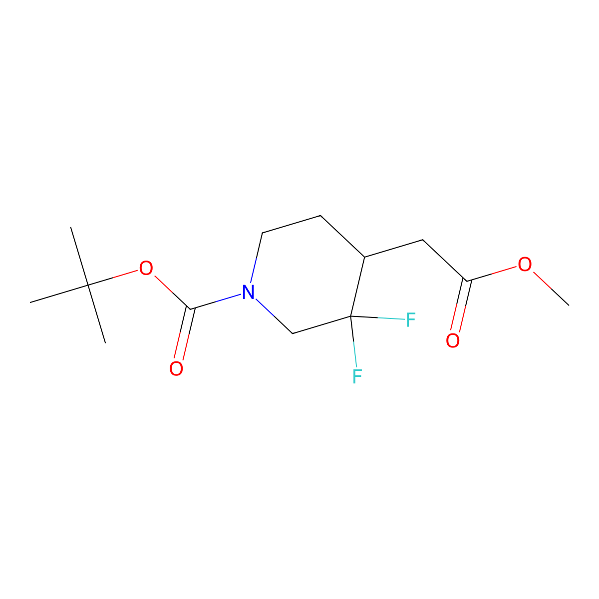Tert-butyl 3,3-difluoro-4-(2-methoxy-2-oxoethyl)piperidine-1-carboxylate molecular structure, CAS 1334412-90-6
