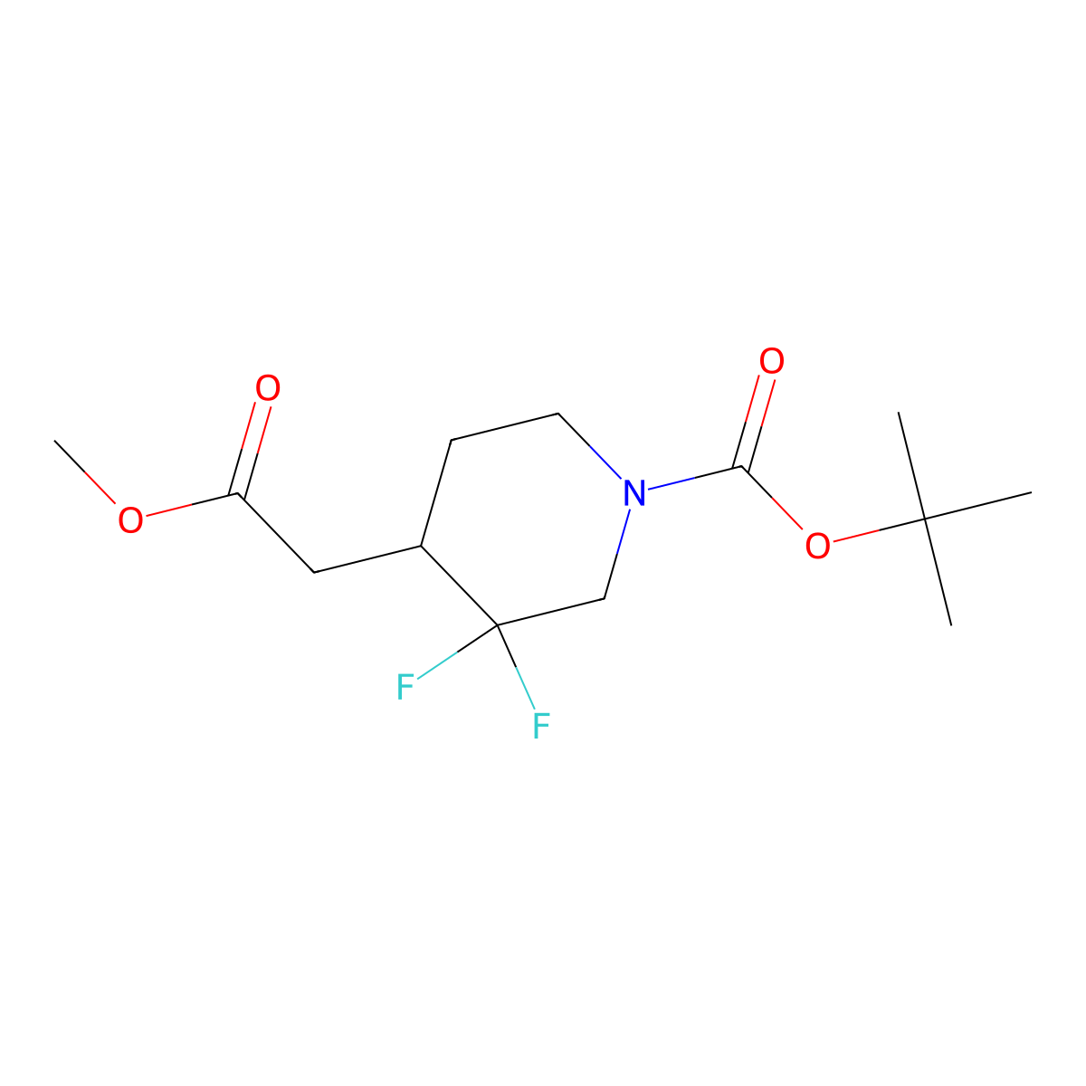 Tert-butyl 3,3-difluoro-4-(2-methoxy-2-oxoethyl)piperidine-1-carboxylate molecular structure, CAS 1334412-90-6