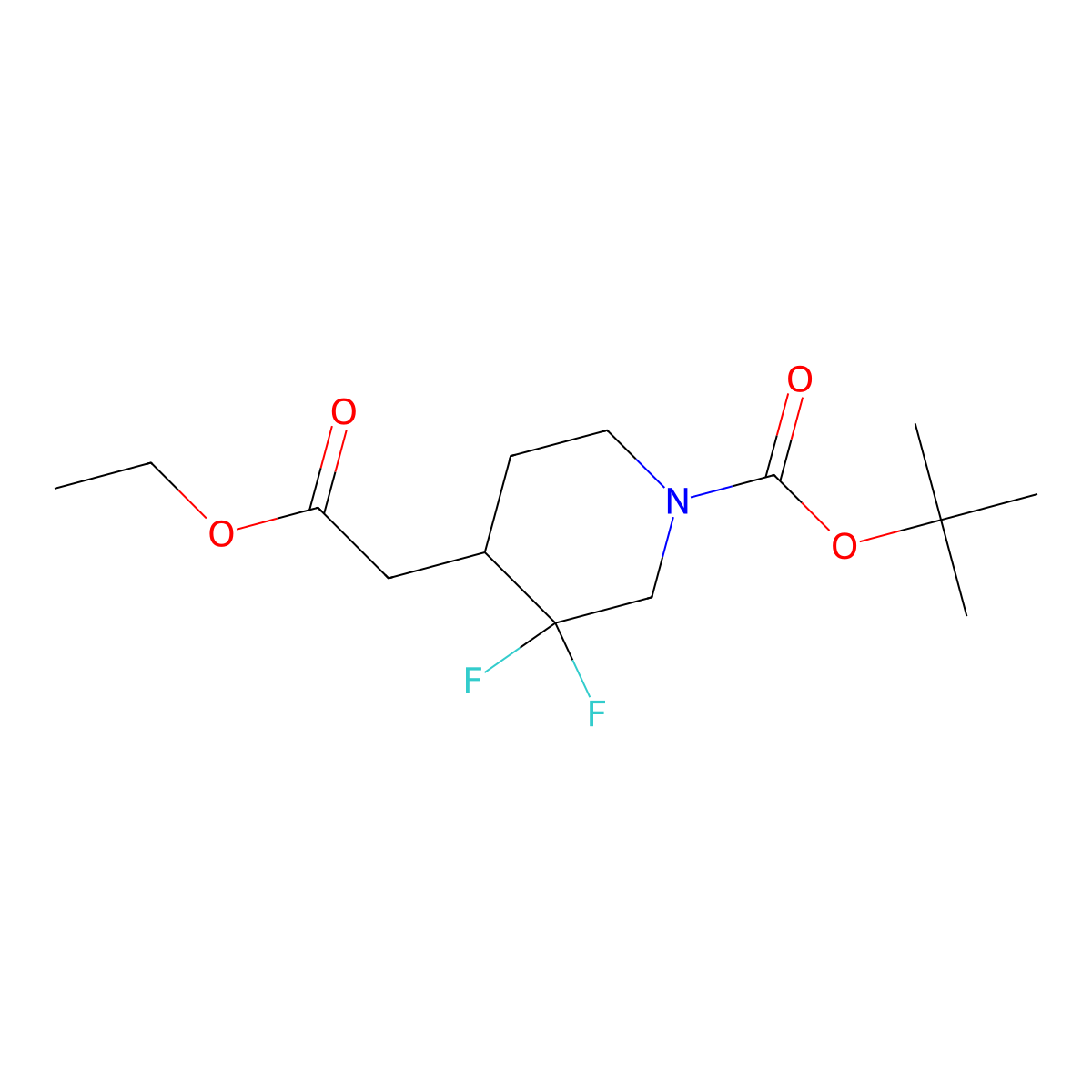 Tert-butyl 4-(2-ethoxy-2-oxoethyl)-3,3-difluoropiperidine-1-carboxylate molecular structure, CAS 1334412-95-1