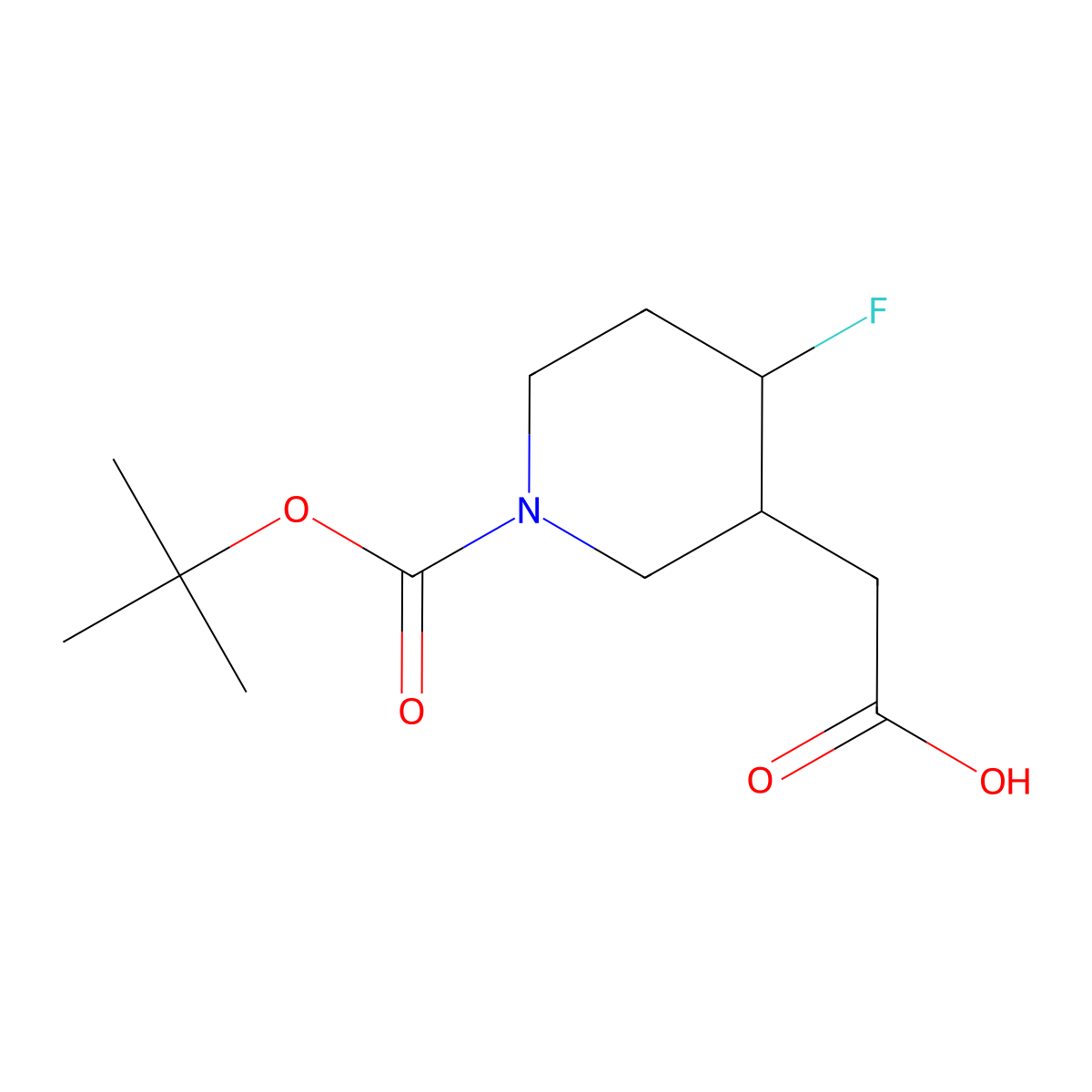 2-(1-(Tert-butoxycarbonyl)-4-fluoropiperidin-3-yl)acetic acid molecular structure, CAS 1334413-22-7
