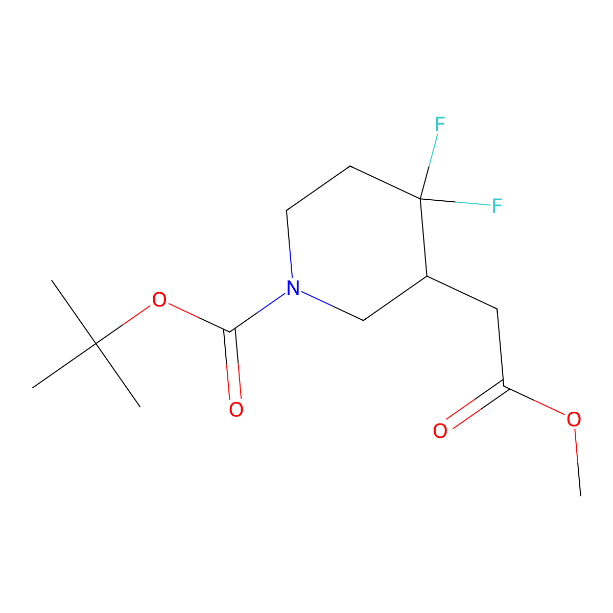 Tert-butyl 4,4-difluoro-3-(2-methoxy-2-oxoethyl)piperidine-1-carboxylate molecular structure, CAS 1334413-62-5