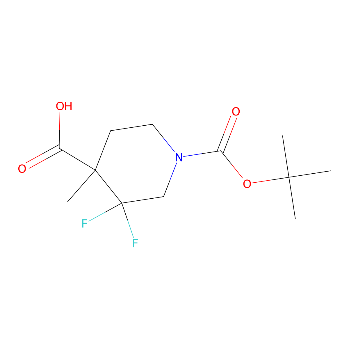 1-Tert-butoxycarbonyl-3,3-difluoro-4-methyl-piperidine-4-carboxylic acid molecular structure, CAS 1334414-61-7