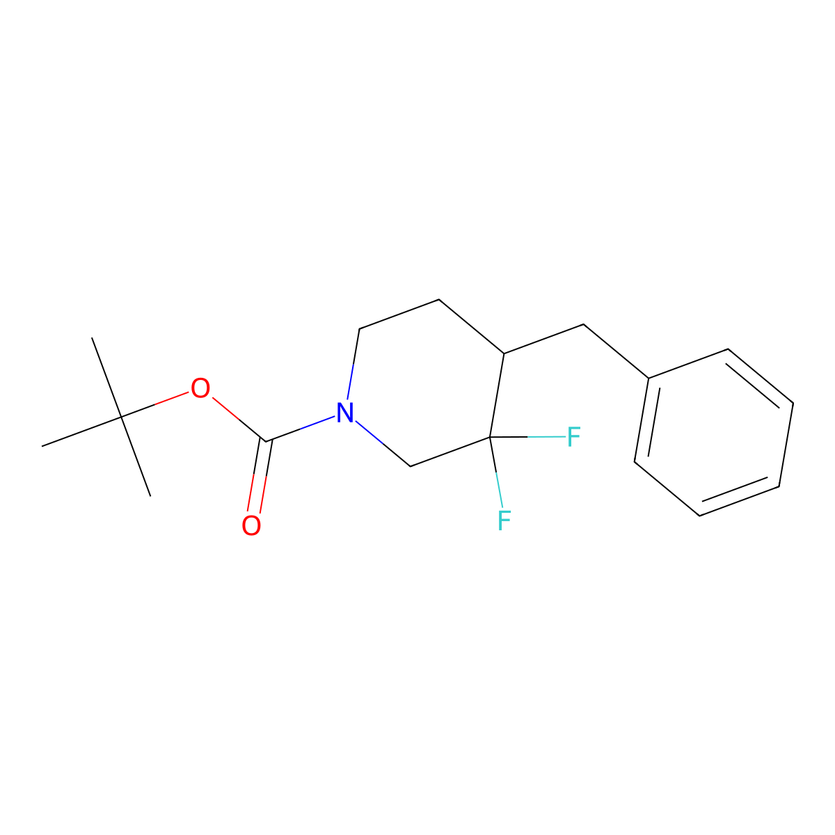 Tert-butyl 4-benzyl-3,3-difluoropiperidine-1-carboxylate molecular structure, CAS 1334414-67-3