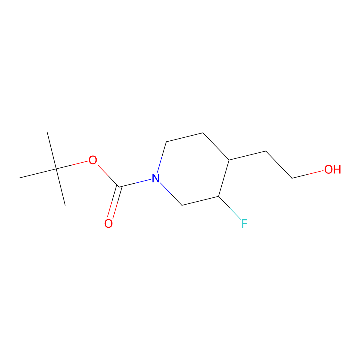 Tert-butyl 3-fluoro-4-(2-hydroxyethyl)piperidine-1-carboxylate molecular structure, CAS 1334415-21-2