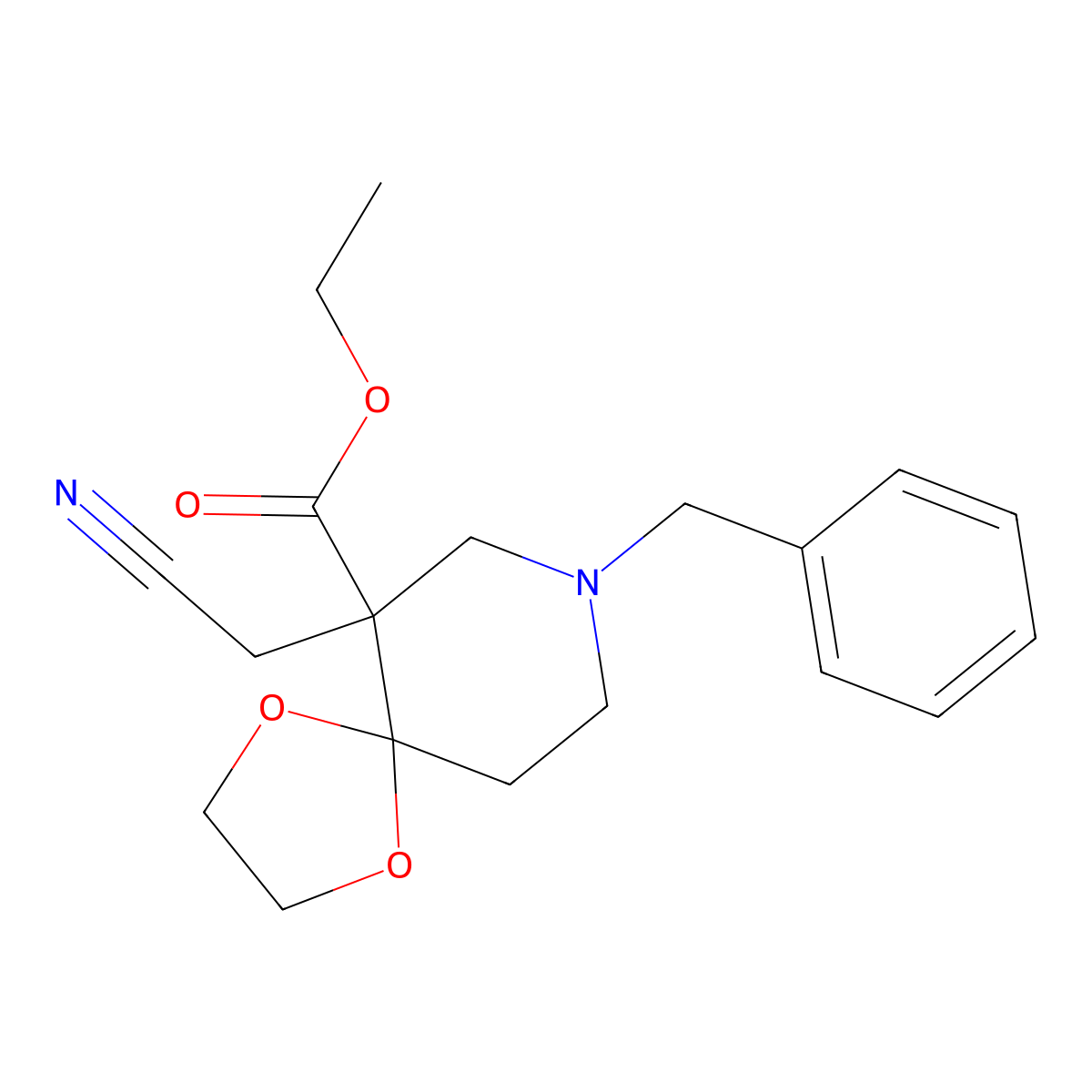 Ethyl 8-benzyl-6-(cyanomethyl)-1,4-dioxa-8-azaspiro[4,5]decane-6-carboxylate molecular structure, CAS 1334416-00-0