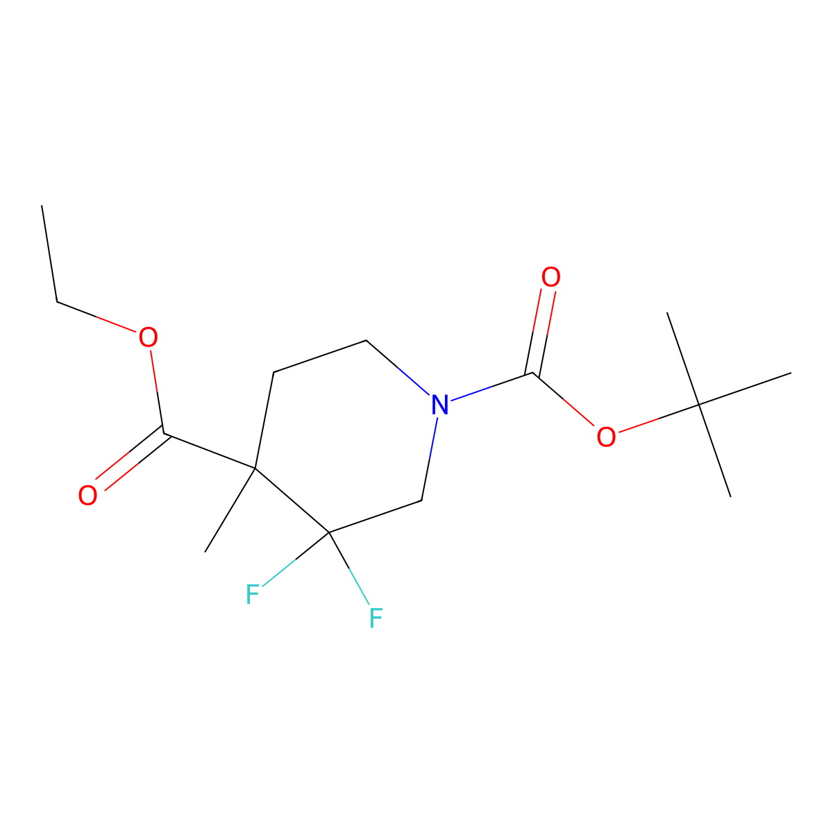 1-tert-butyl 4-Ethyl 3,3-difluoro-4-methylpiperidine-1,4-dicarboxylate molecular structure, CAS 1334416-35-1