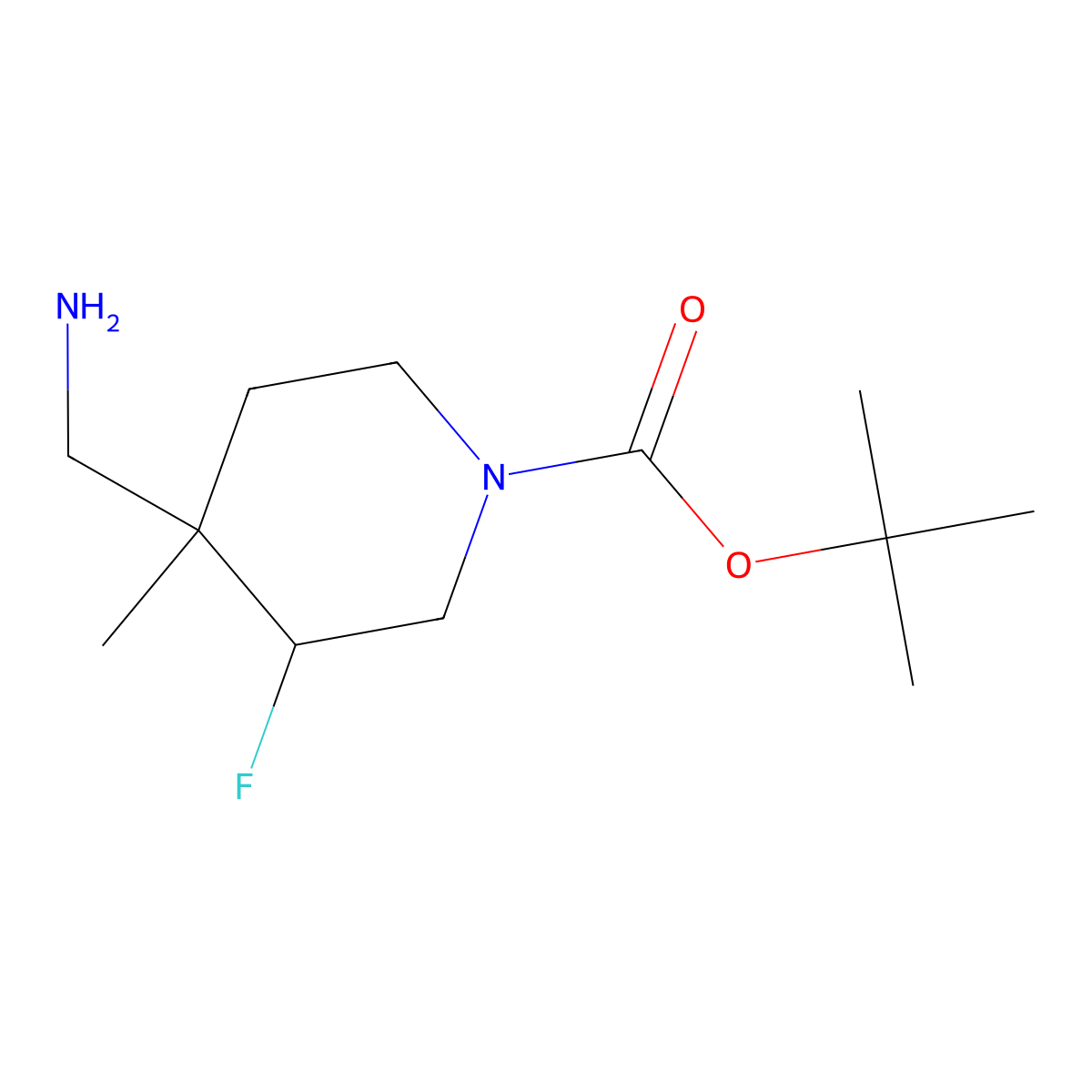 Tert-butyl 4-(aminomethyl)-3-fluoro-4-methylpiperidine-1-carboxylate molecular structure, CAS 1334416-43-1