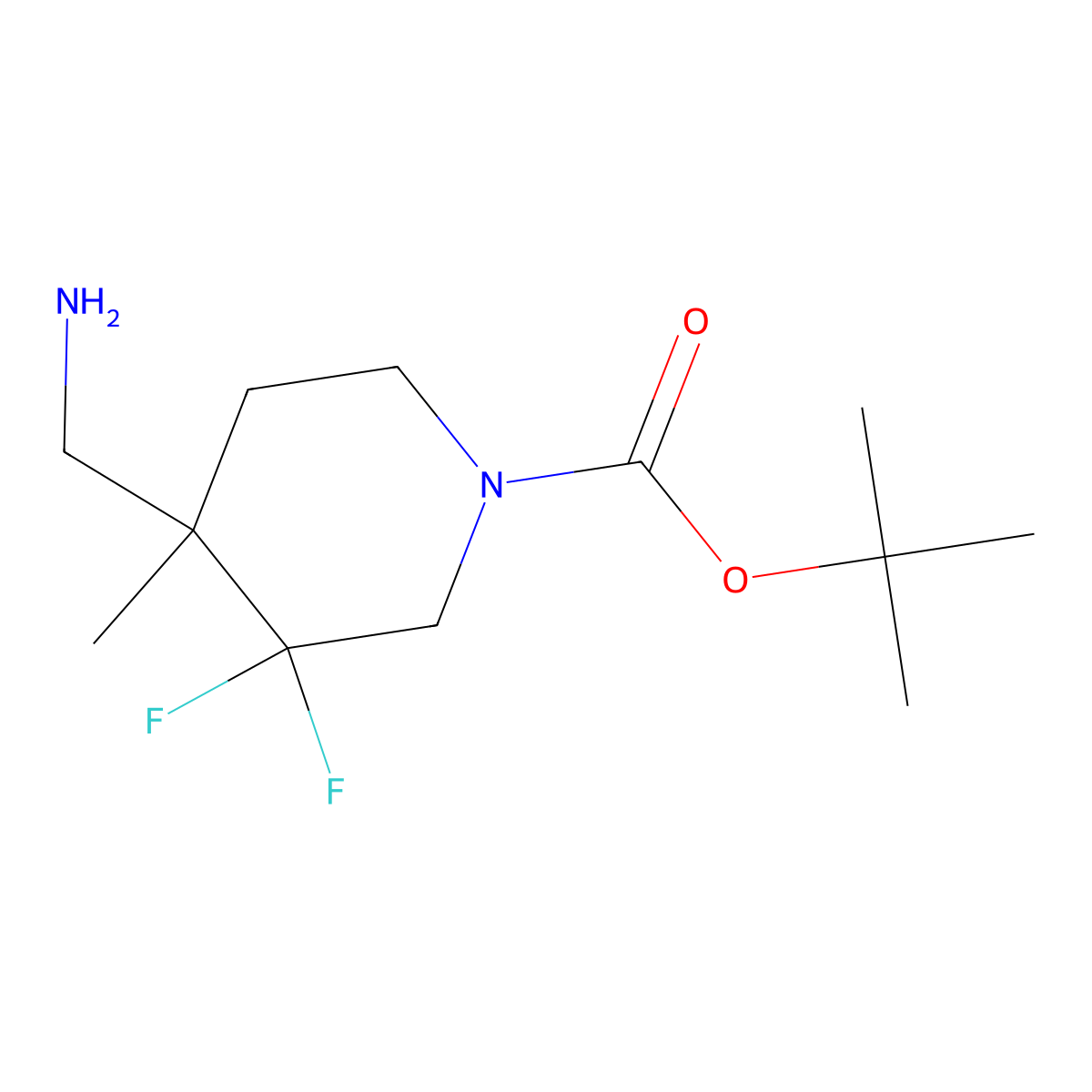 Tert-butyl 4-(aminomethyl)-3,3-difluoro-4-methylpiperidine-1-carboxylate molecular structure, CAS 1334416-48-6