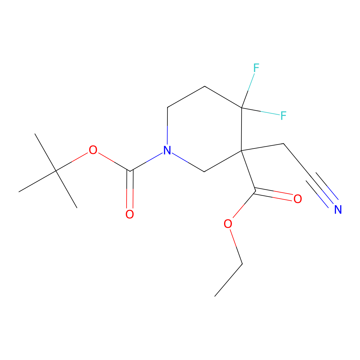 1-tert-butyl 3-Ethyl 3-(cyanomethyl)-4,4-difluoropiperidine-1,3-dicarboxylate molecular structure, CAS 1334417-56-9