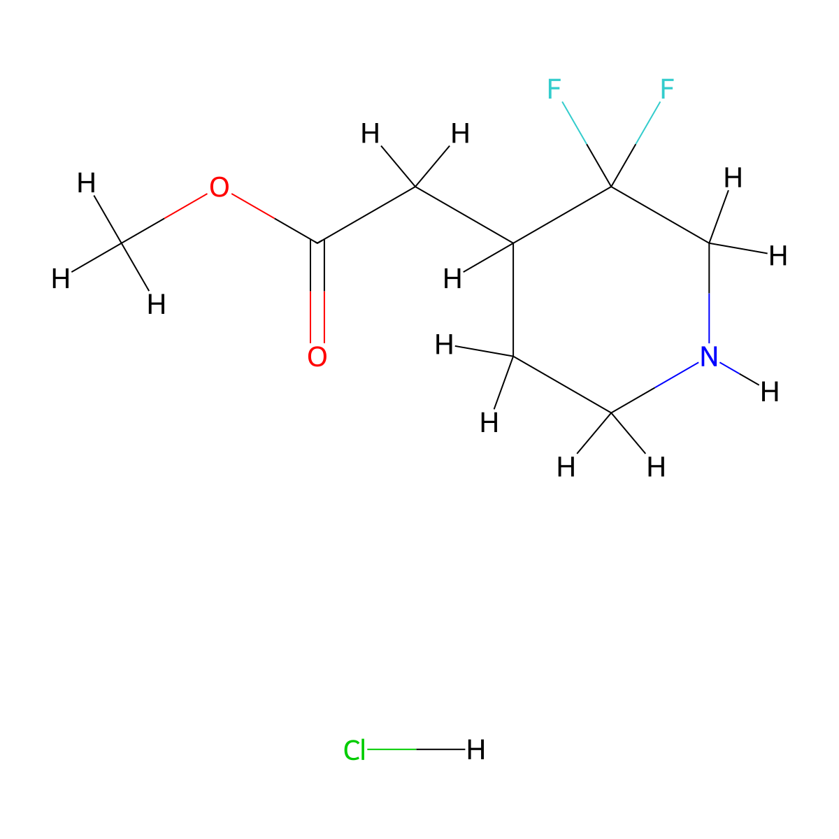 Methyl 2-(3,3-difluoropiperidin-4-yl)acetate hydrochloride molecular structure, CAS 1334417-65-0