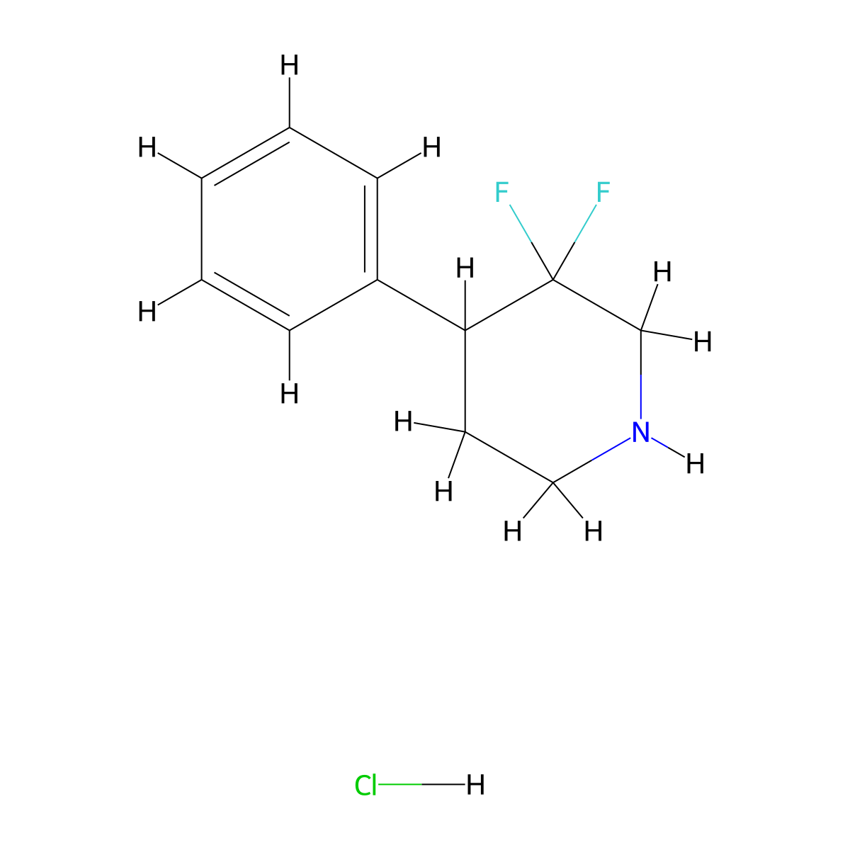 3,3-Difluoro-4-phenylpiperidine hydrochloride molecular structure, CAS 1334417-79-6