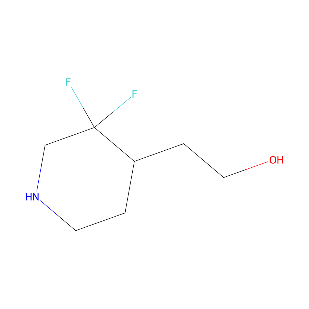 2-(3,3-Difluoropiperidin-4-yl)ethan-1-ol molecular structure, CAS 1334472-18-2
