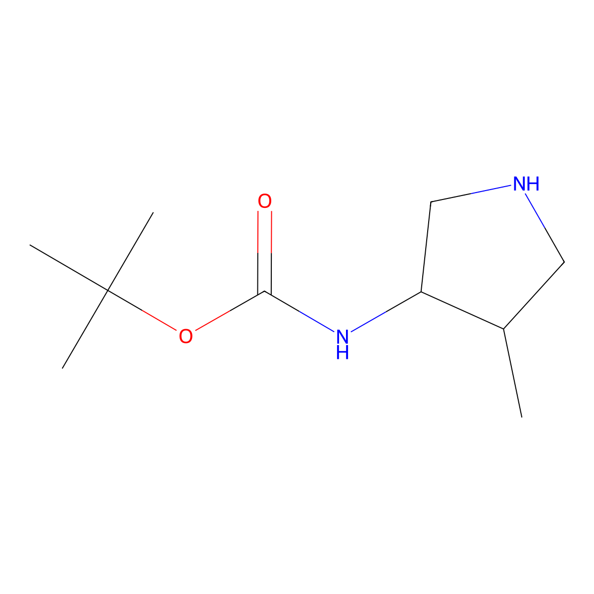 tert-Butyl ((3R,4S)-4-methylpyrrolidin-3-yl)carbamate molecular structure, CAS 1334481-84-3