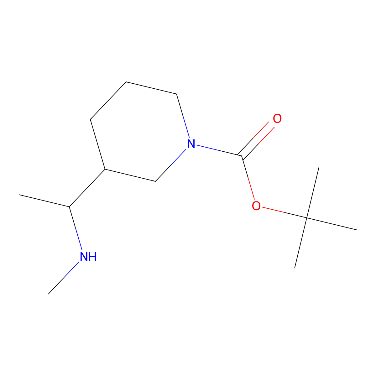 tert-Butyl 3-(1-(methylamino)ethyl)piperidine-1-carboxylate molecular structure, CAS 1334485-64-1