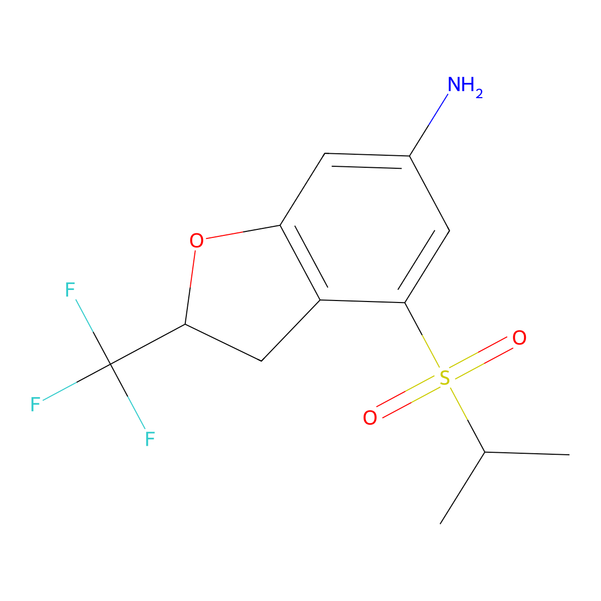 6-Benzofuranamine, 2,3-dihydro-4-[(1-methylethyl)sulfonyl]-2-(trifluoromethyl)- molecular structure, CAS 1334490-03-7