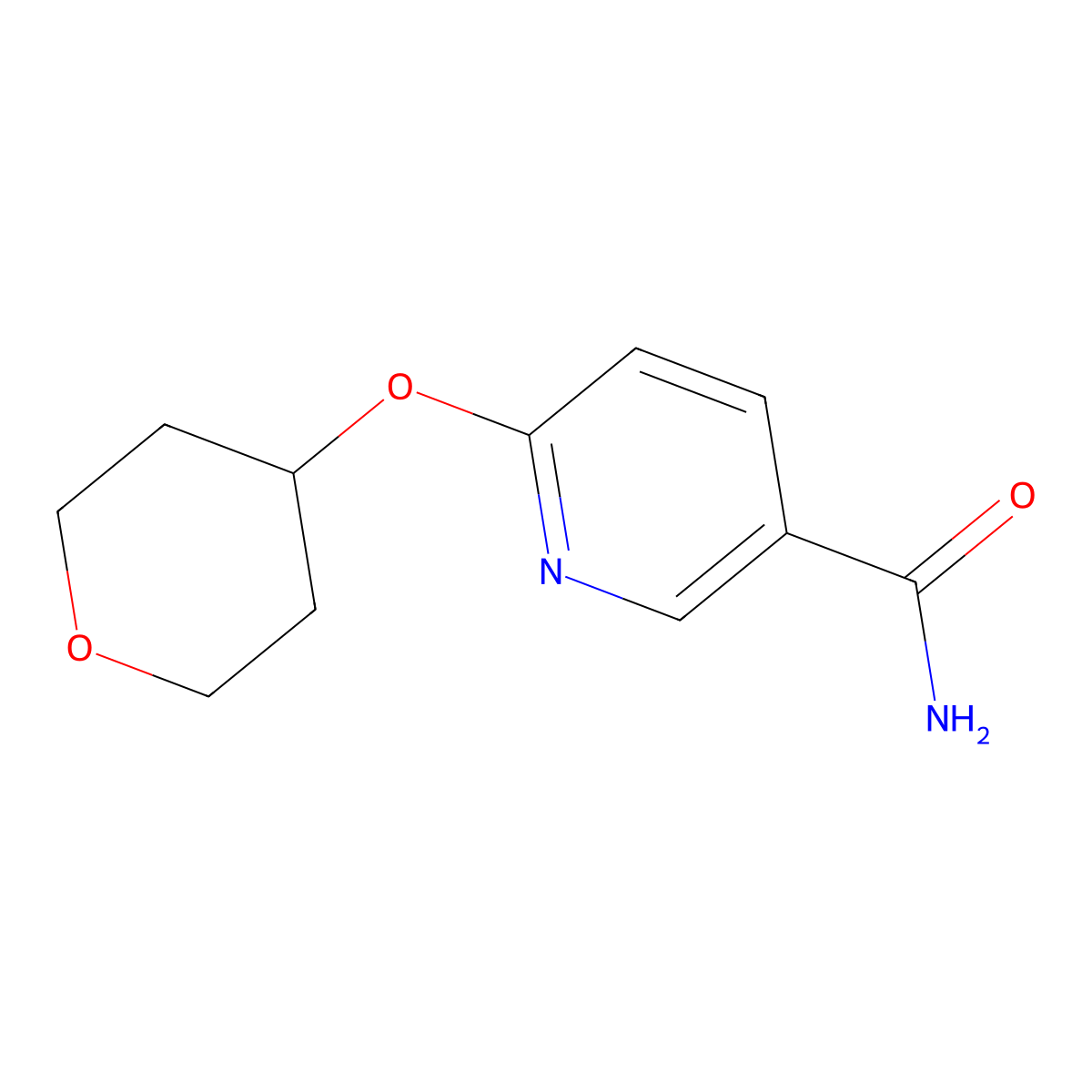 6-((tetrahydro-2H-pyran-4-yl)oxy)nicotinamide molecular structure, CAS 1334490-82-2