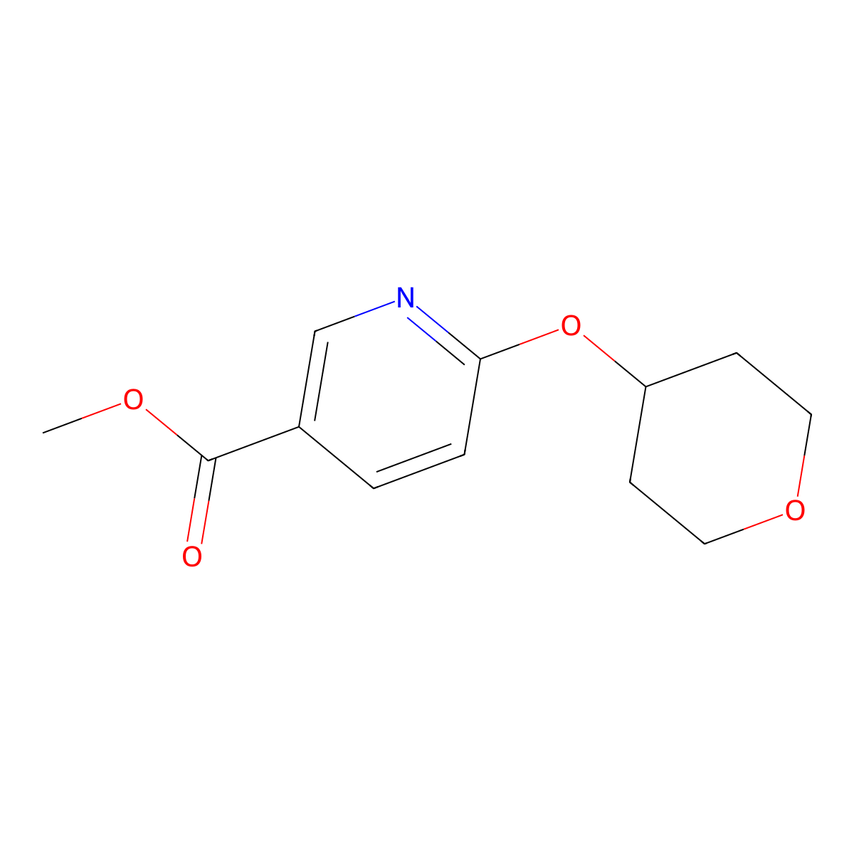 Methyl 6-((tetrahydro-2H-pyran-4-yl)oxy)nicotinate molecular structure, CAS 1334491-08-5